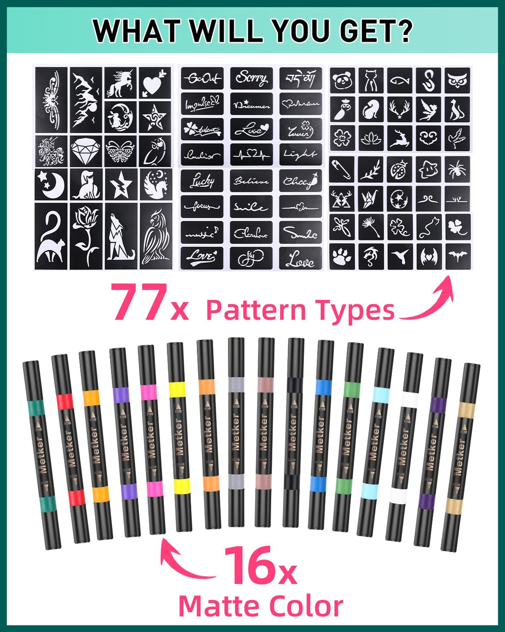 Metker set for adults and kids to create DIY body art safely.