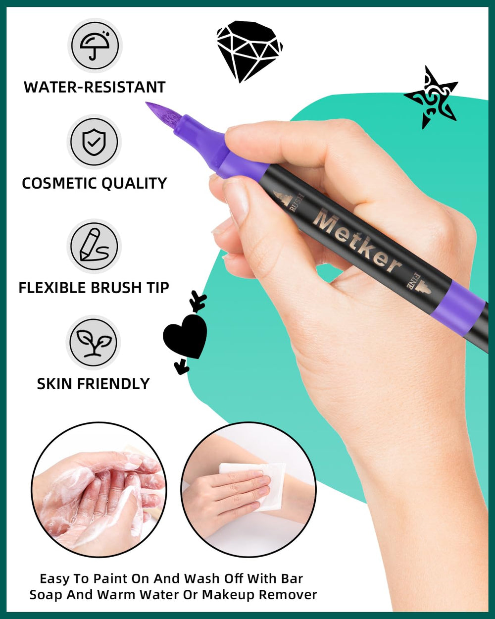 Metker markers dry quickly and resist smudges during wear.