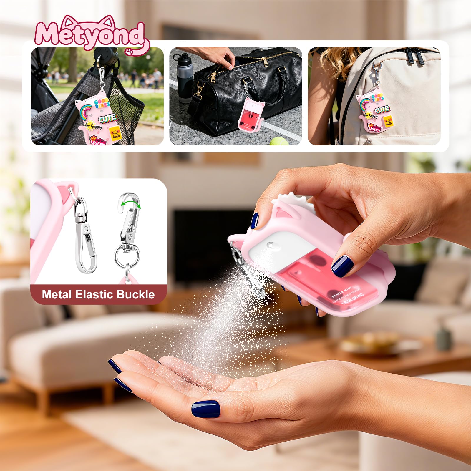 Metyond keychain attachment keeps sanitizer handy on bag or keyring