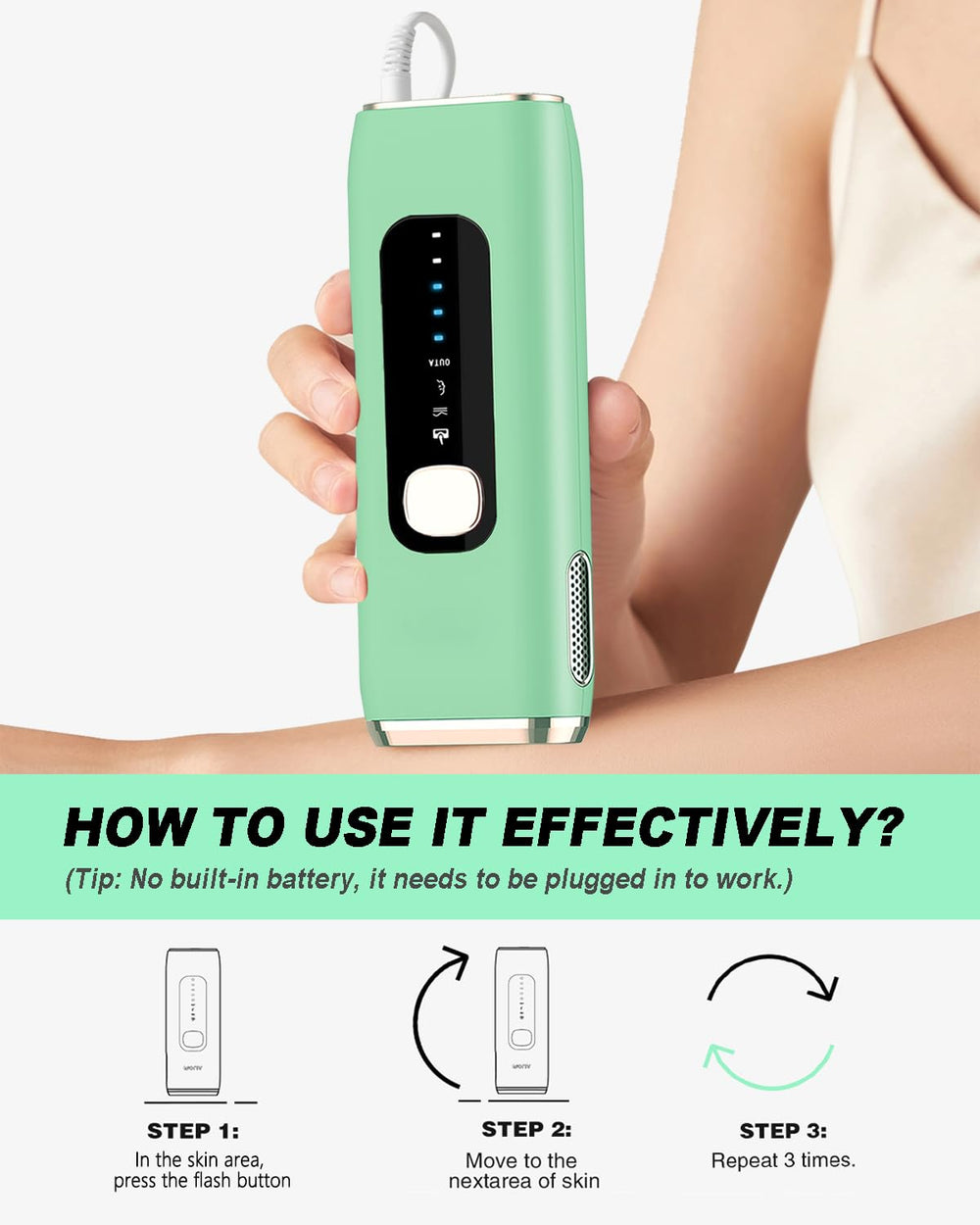 MEUKPE IPL hair removal device control panel with power level indicators