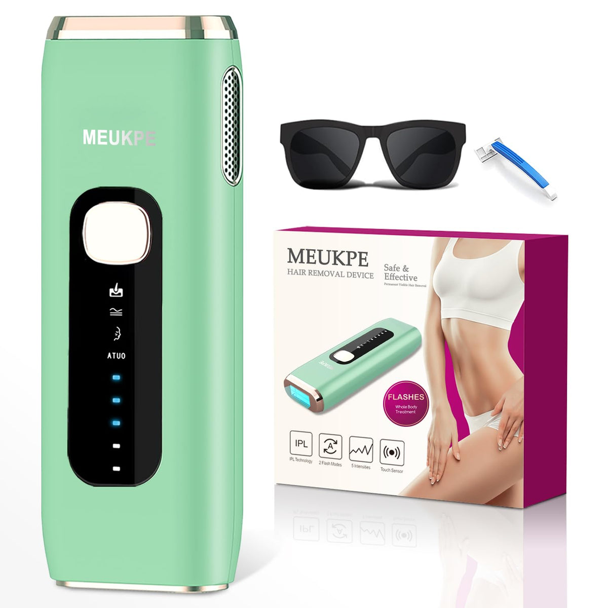 MEUKPE IPL hair removal device front view for at-home treatment and smooth skin goals