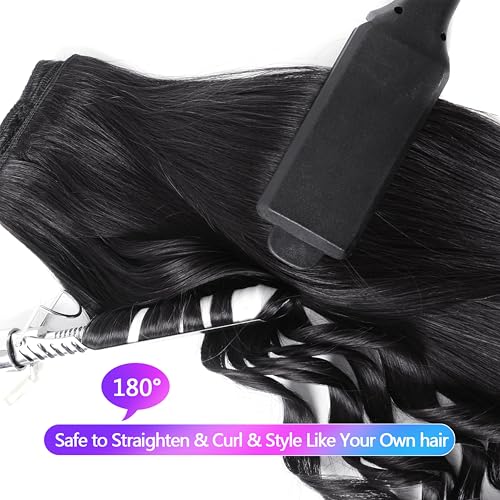MEYOFUN clip-in extensions color 1B natural black shows easy shade matching.
