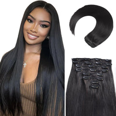 MEYOFUN clip-in extensions straight closeup for seamless, versatile styling options.