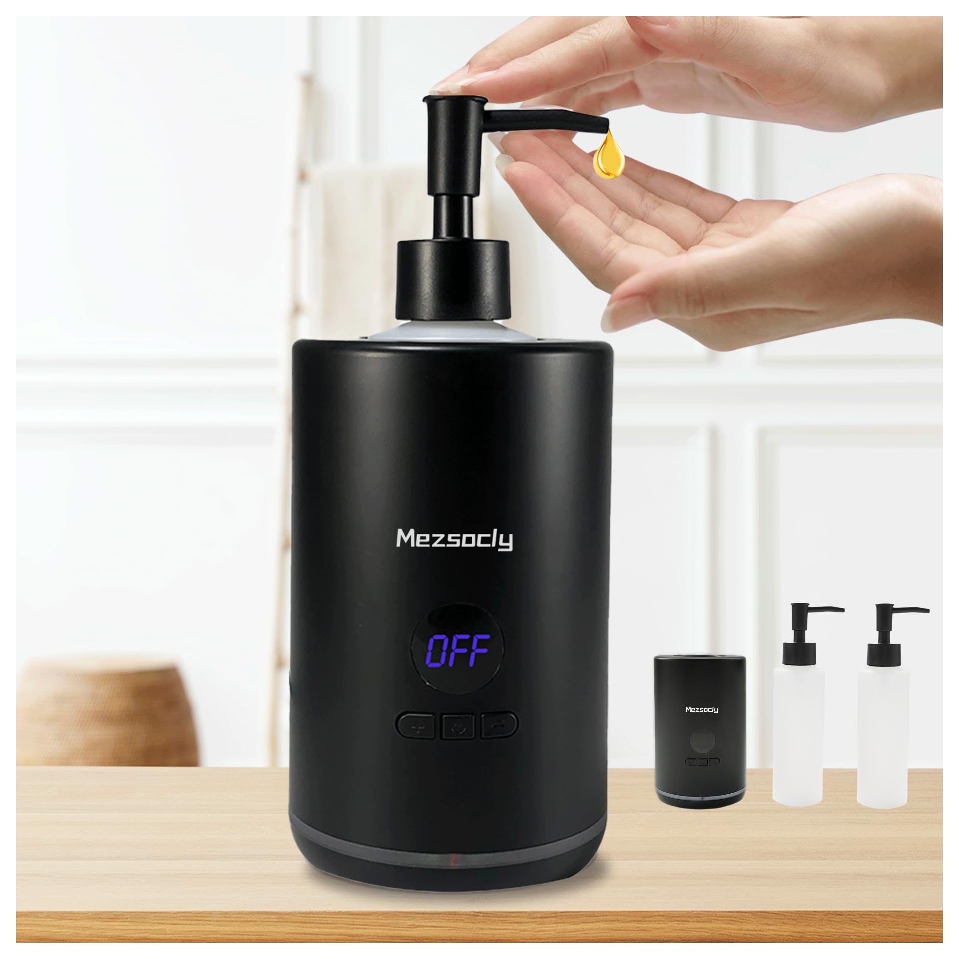 Mezsocly oil warmer front view in black, compact spa-ready design.