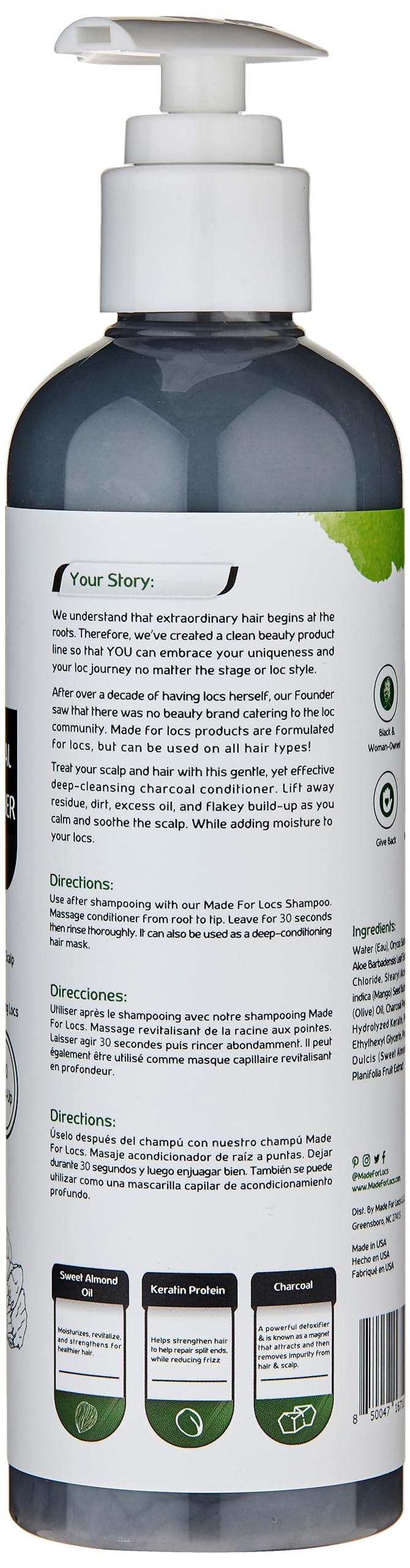 MFL Made For Locs Black Charcoal Conditioner being poured for easy application and detangling