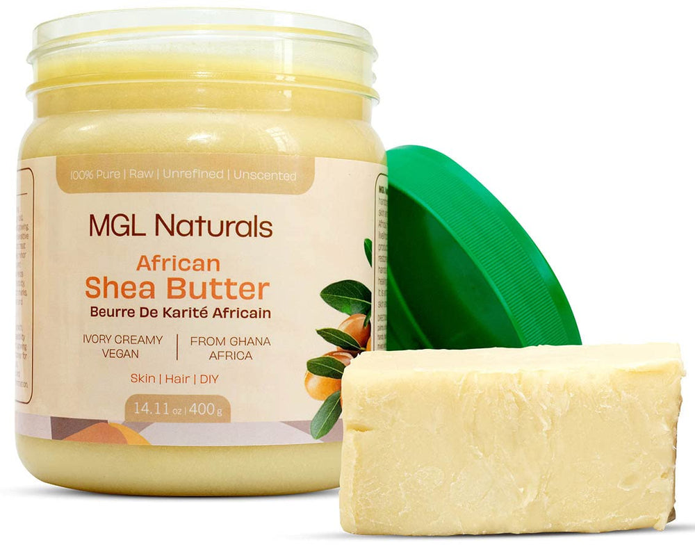 MGL Naturals Raw Shea Butter Ivory 16oz jar for skin and hair hydration