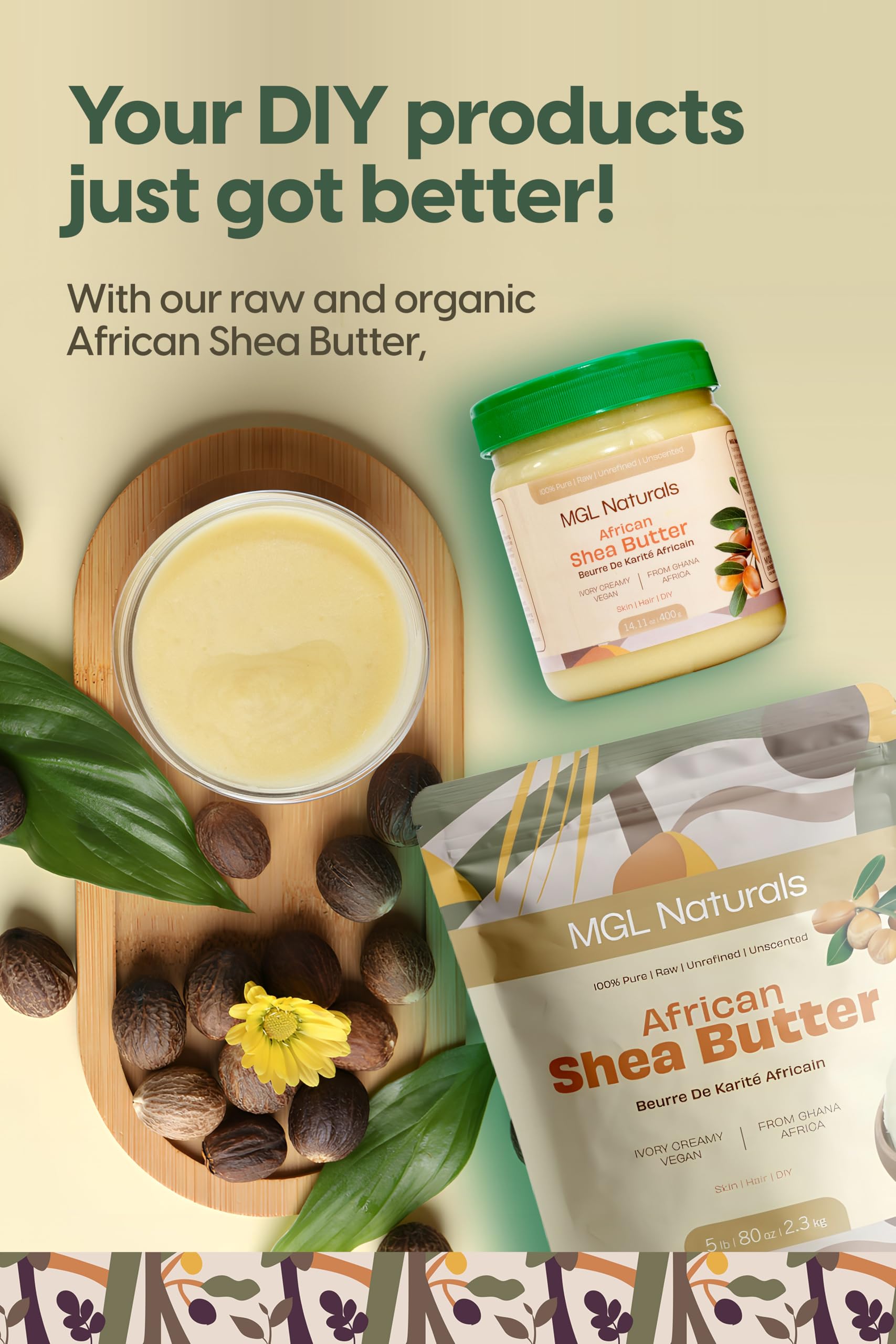 MGL Naturals shea butter cream texture close-up for smooth moisturizing