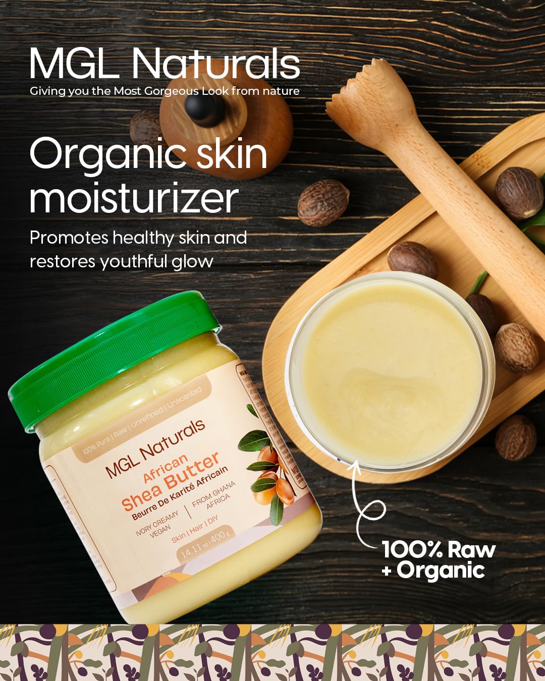 MGL Naturals raw shea butter melts on palm for quick application