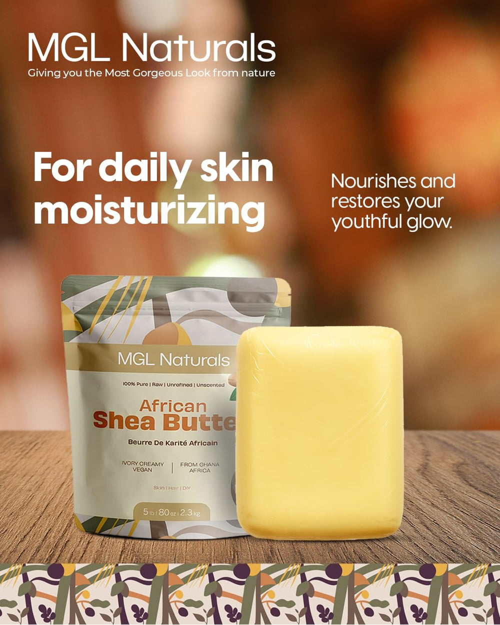 MGL Naturals Shea Butter raw ivory hands melting texture for skin hydration