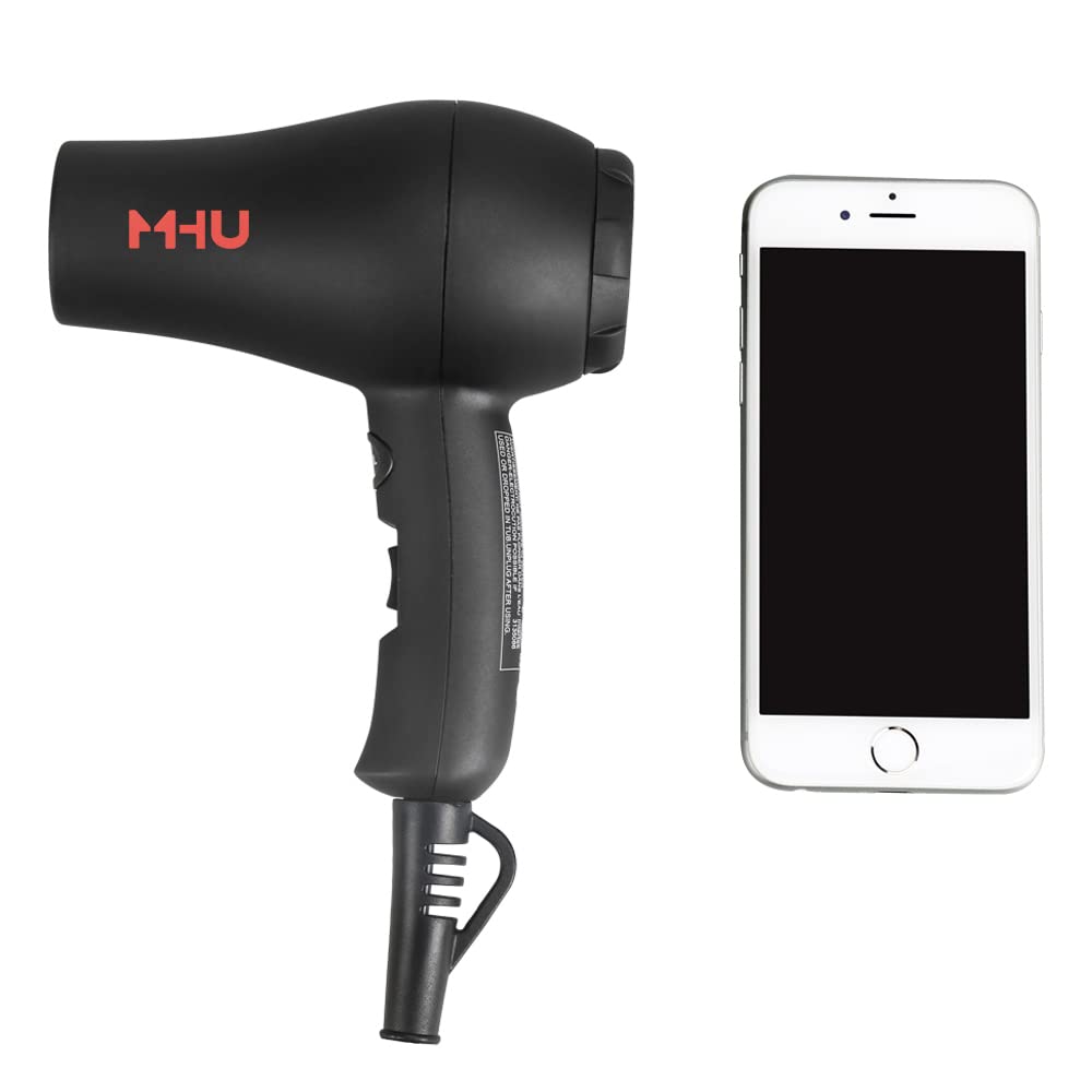 MHD Mini Travel Hair Dryer side view highlights its portable form for on-the-go styling.