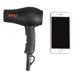 MHD Mini Travel Hair Dryer side view highlights its portable form for on-the-go styling.