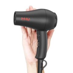 MHD travel mini hair dryer with concentrator attachment for precise styling.