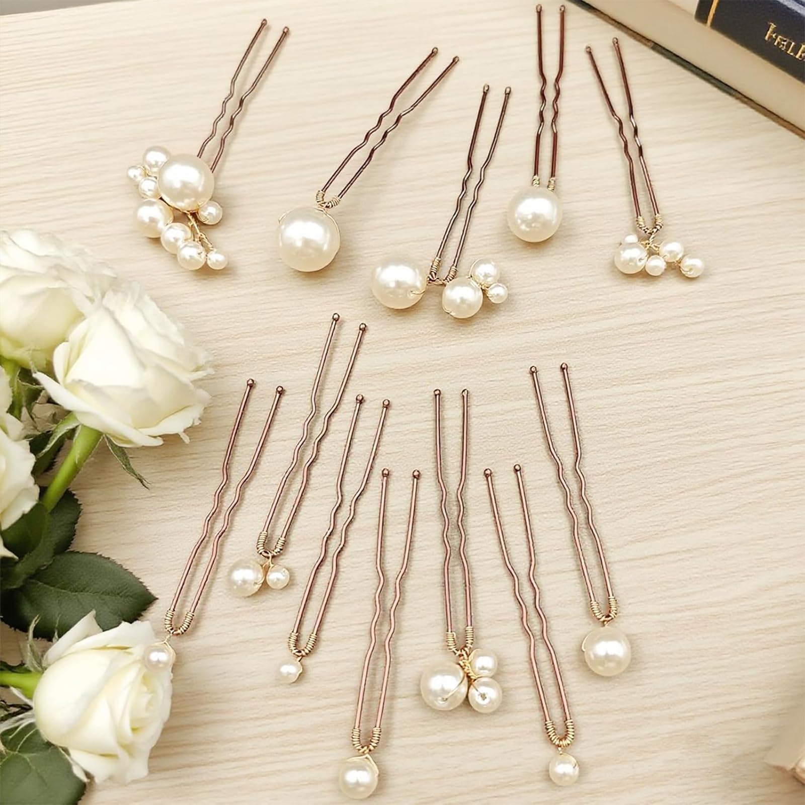 MHKLCD bridal pearl hair pin size variety shows adjustable fit