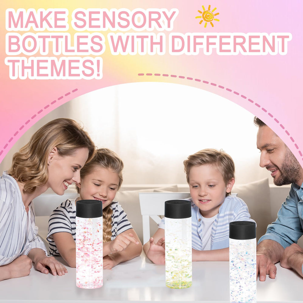 Mhtdet sensory bottles as versatile beverage containers for juice or water.