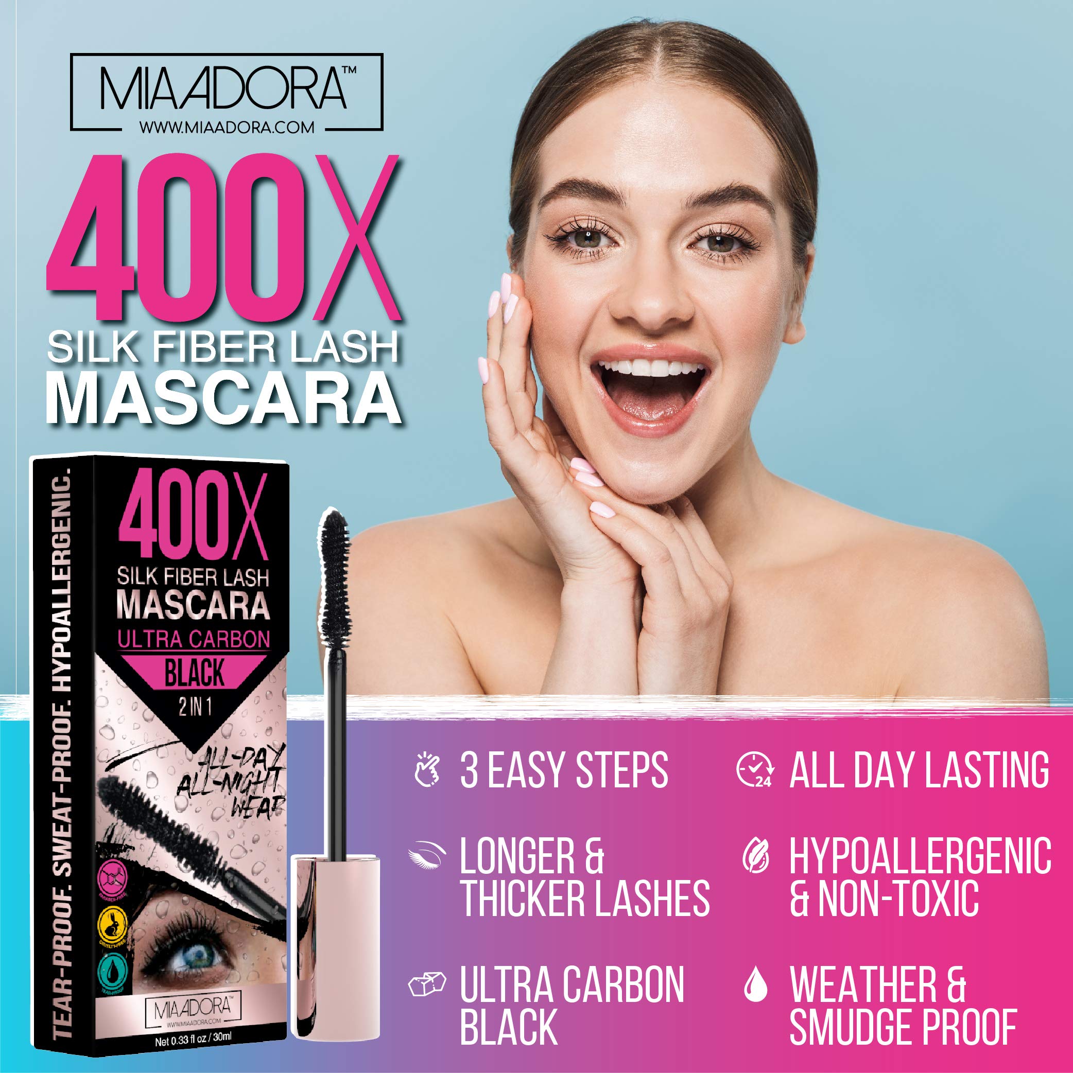 Mia Adora waterproof mascara ready for long-lasting wear on eyes