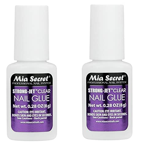 Mia Secret brush-on clear nail glue bottle for fast-drying, durable manicures.
