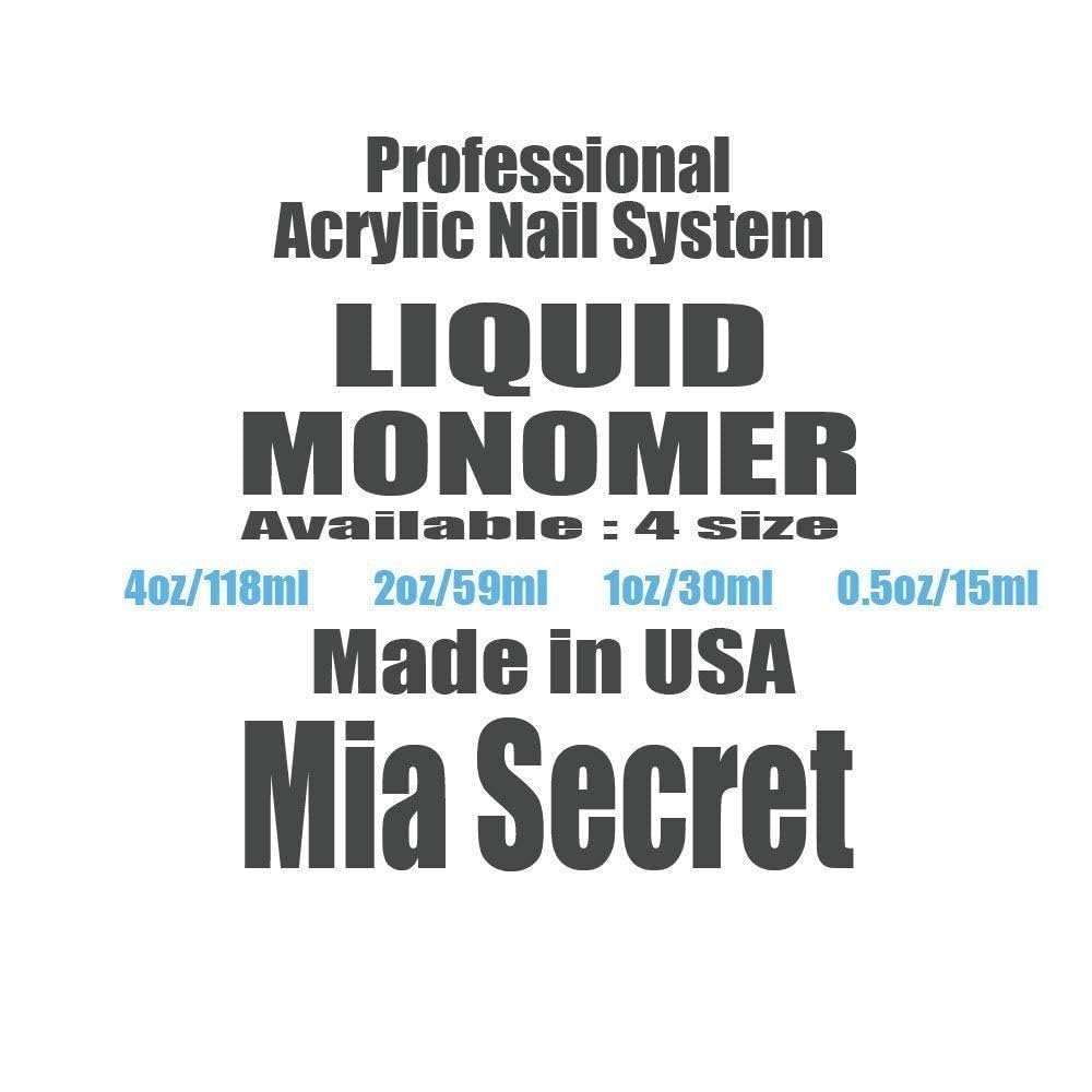 Mia Secret clear acrylic powder closeup highlights self-leveling, non-yellowing performance.