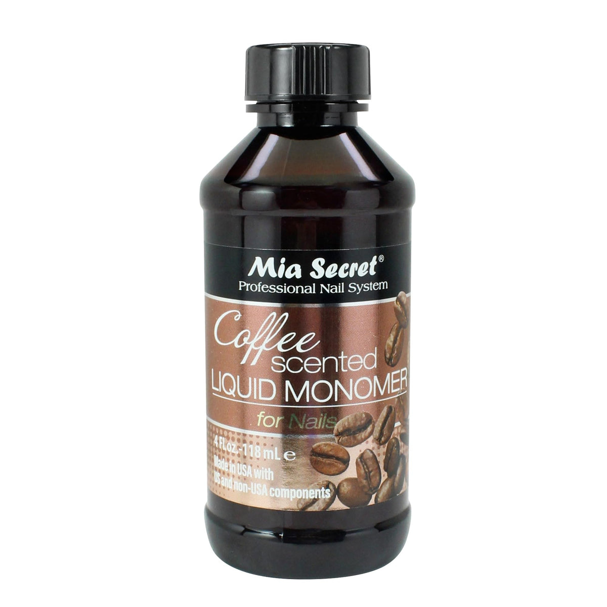 Mia Secret coffee-scented liquid monomer pour enhances manicure aroma and ambiance.