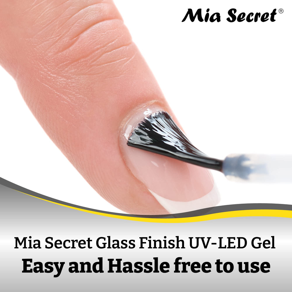 Mia Secret Glass Finish being applied over natural nails for a smooth, glossy look.