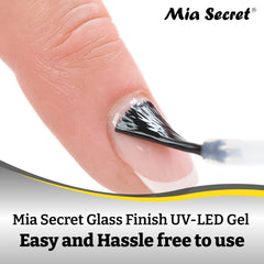Mia Secret Glass Finish being applied over natural nails for a smooth, glossy look.