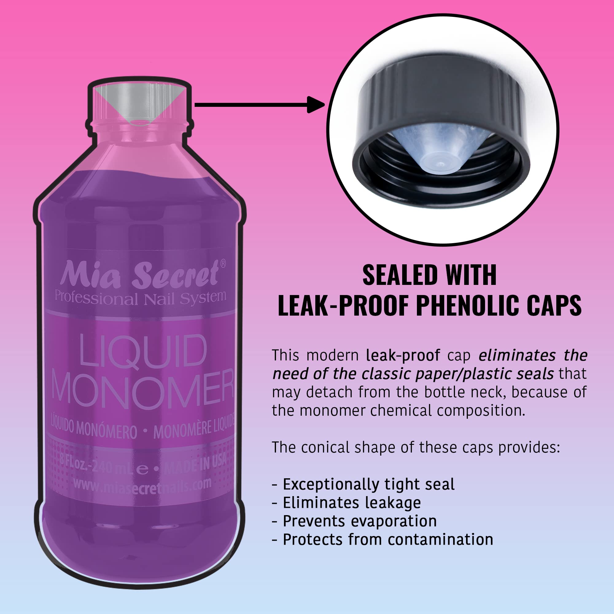 Mia Secret Liquid Monomer non-yellowing formula promotes long-lasting nail clarity