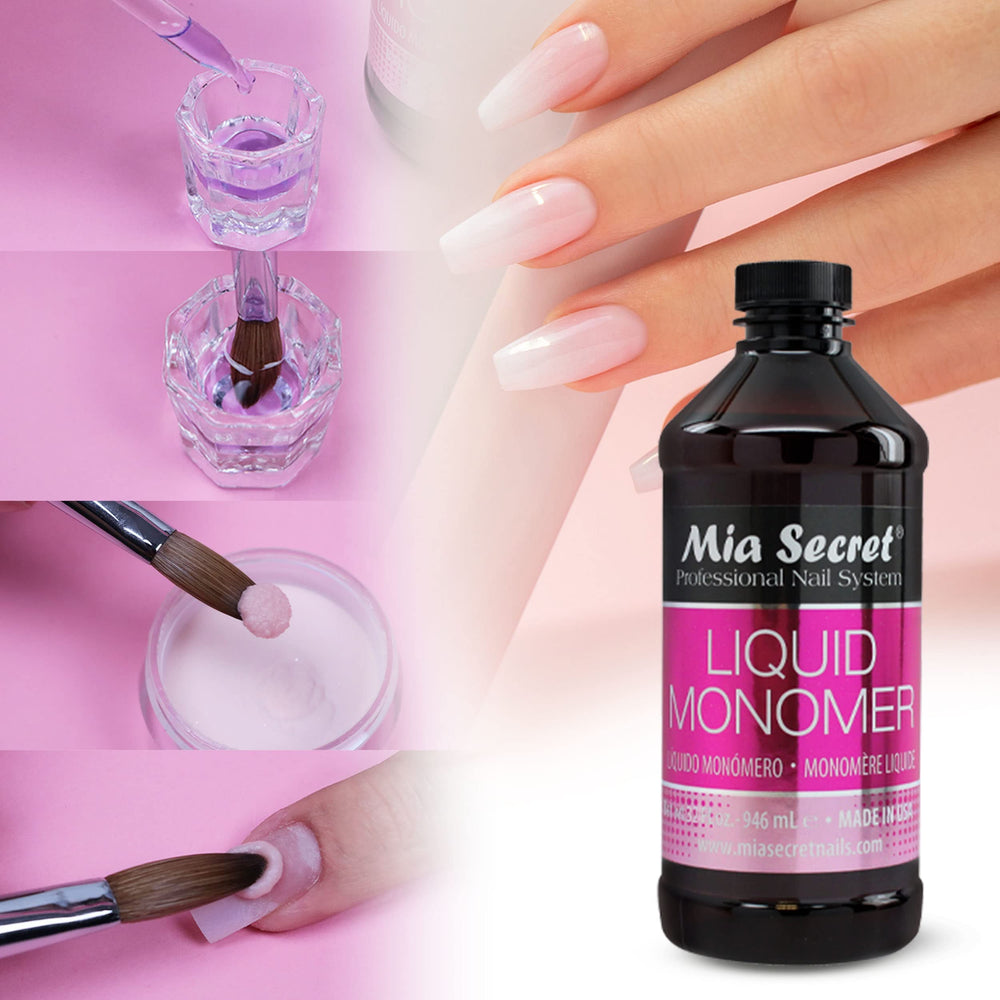 Mia Secret Liquid Monomer being poured during acrylic nail application