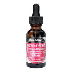 Mia Secret Monomer Drops Cherry bottle close-up showing odor-neutralizing action for a fresher workspace