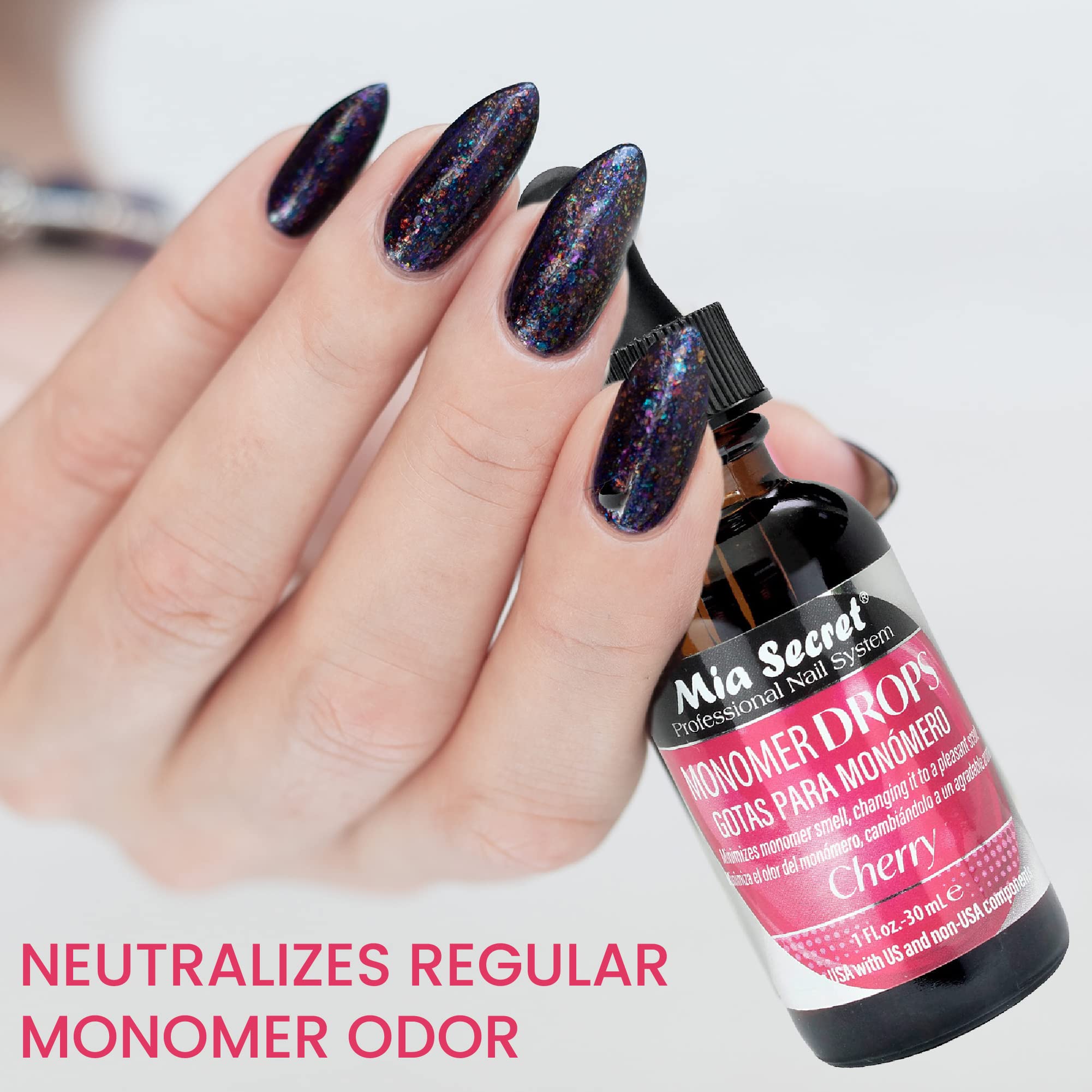 Mia Secret Monomer Drops Cherry being added to monomer shows easy usage