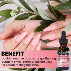 Mia Secret Monomer Drops Peach Pour demonstrates simple five-drop application.