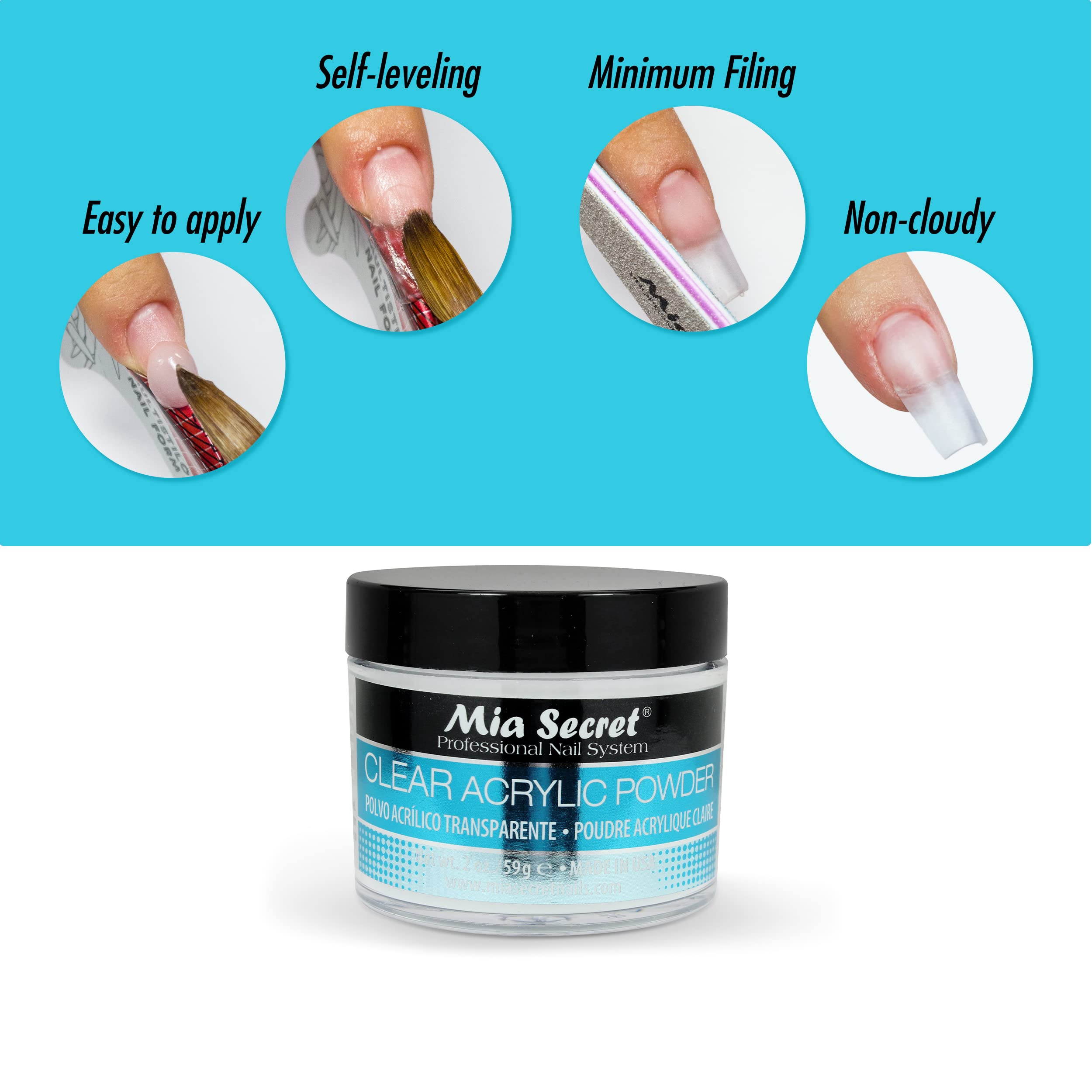 Mia Secret non-yellowing formula preserves clarity during wear.