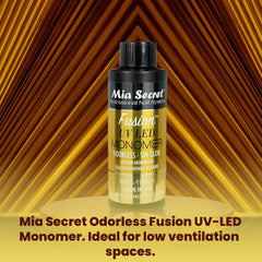 Mia Secret Odorless Fusion Monomer bottle 4oz showcases scalable quantity for professional use.
