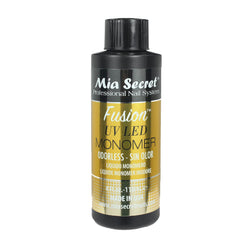 Mia Secret Odorless Fusion Monomer cap close-up shows leak-proof seal for clean, mess-free use.