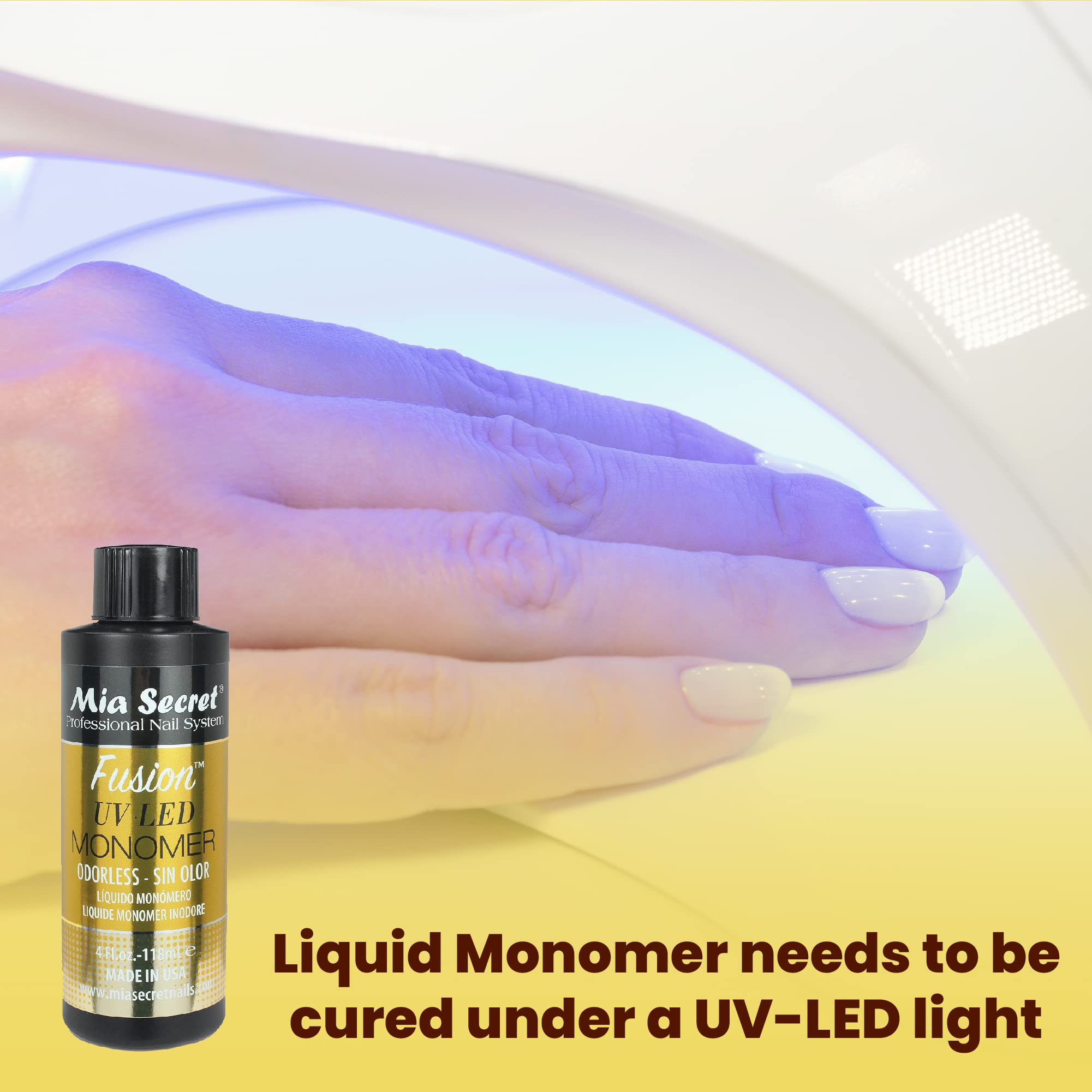Mia Secret Odorless Fusion Monomer professional-use-shot demonstrates versatility for salons.