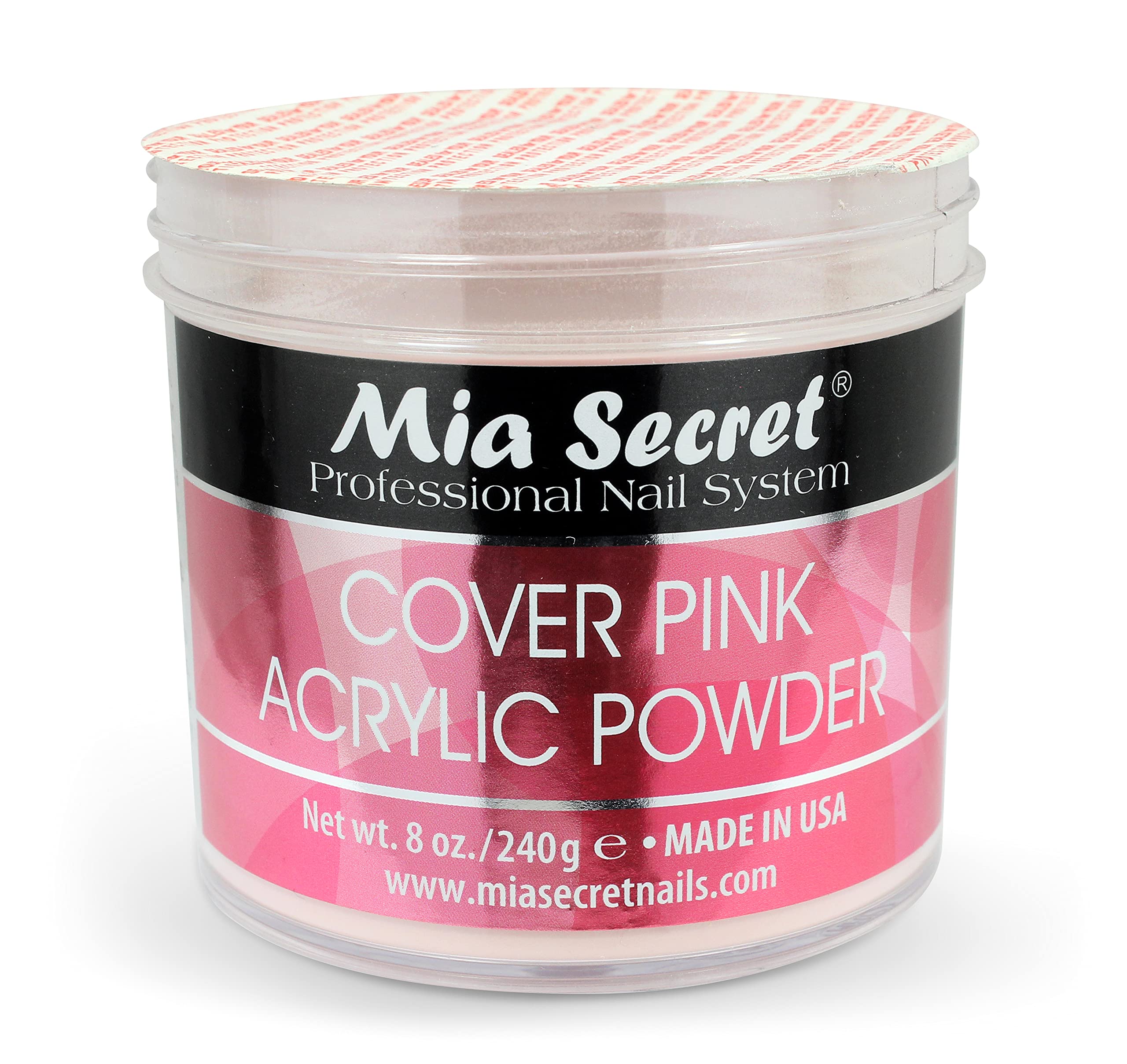 Mia Secret pink acrylic nail swatch shows even coverage for long lasting wear