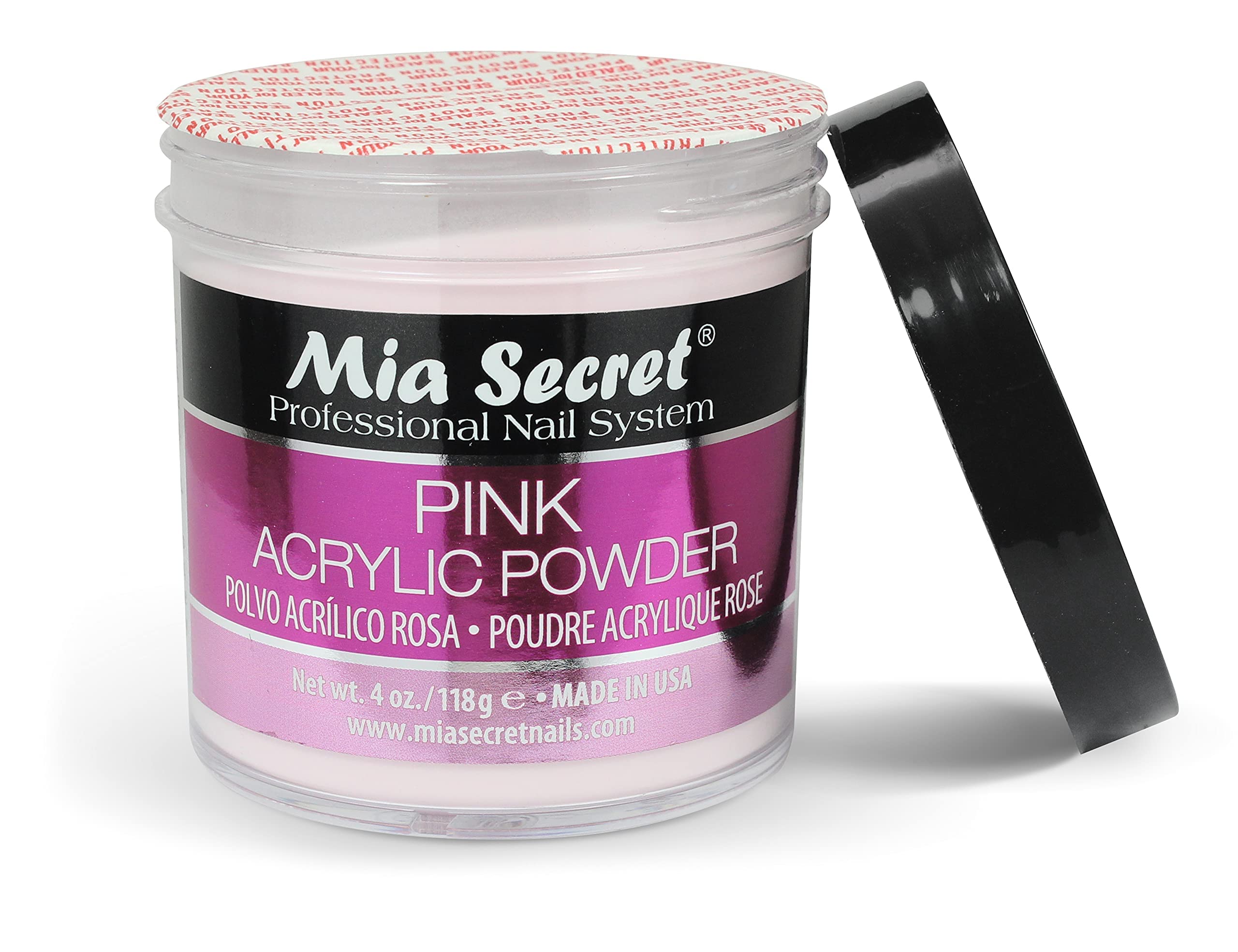 Mia Secret Pink Acrylic Powder long-lasting finish implies durable, non-yellowing performance for everyday nails.