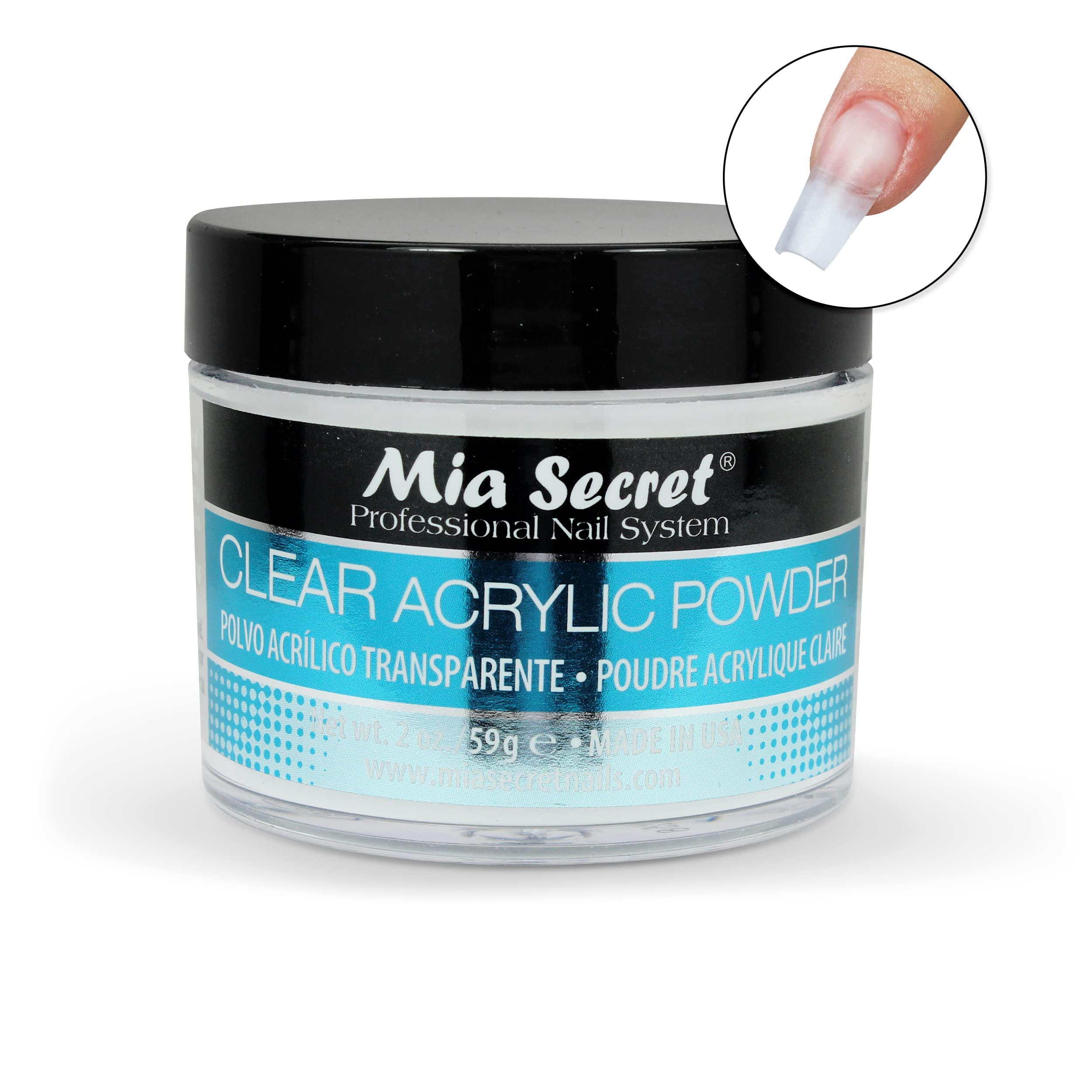 Mia Secret true-clear encapsulation swatch highlights translucency for nail art.