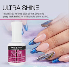 Mia Secret UV Finish top coat application eliminates sticky residue for instant no-wipe shine.
