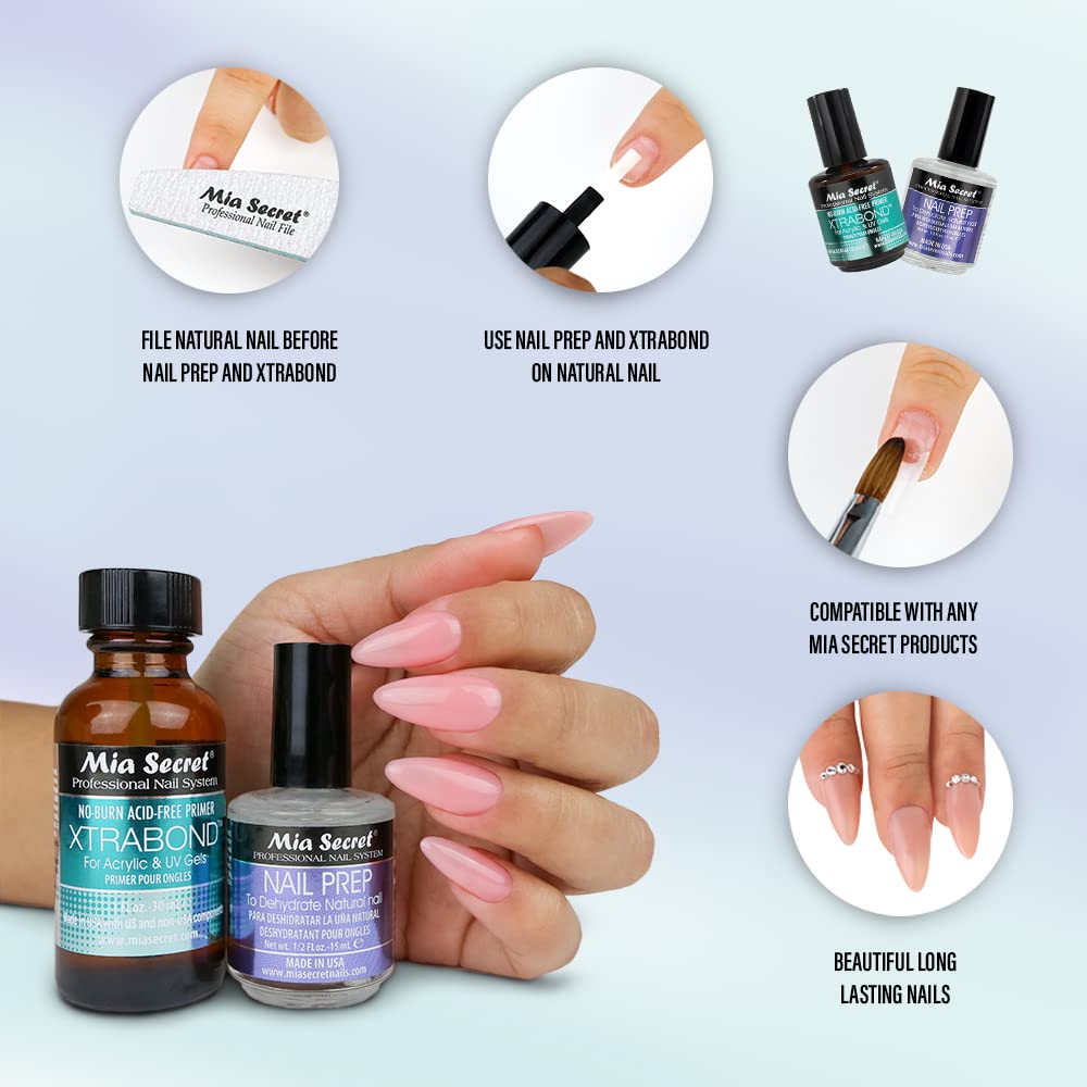 Mia Secret XtraBond Acid-Free Primer application close-up shows strong adhesion potential.