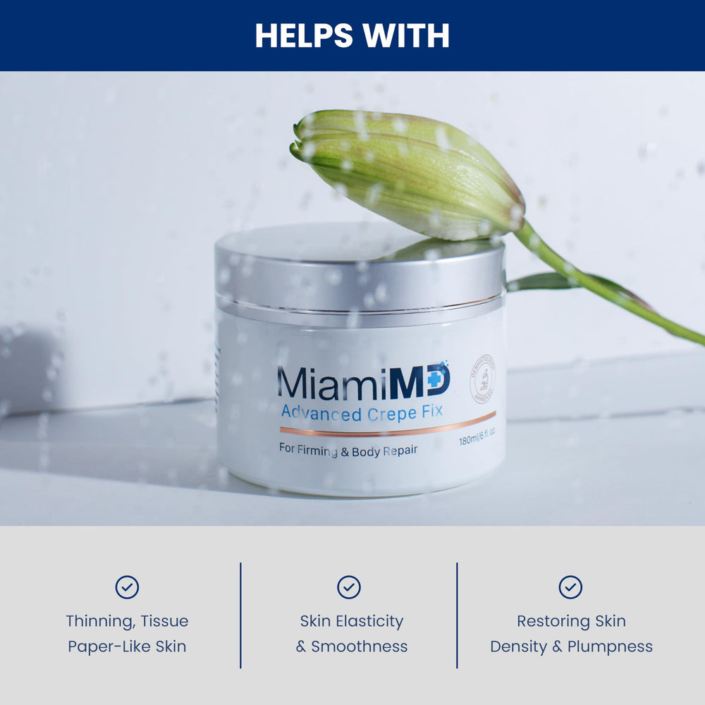 Caprylyl glycol in MiamiMD Crepe Fix conditions skin for softness.