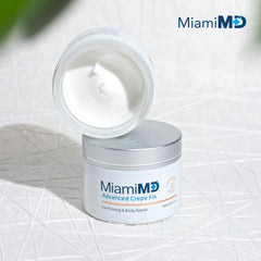Crepey skin close-up with MiamiMD Crepe Fix shows smoother texture.