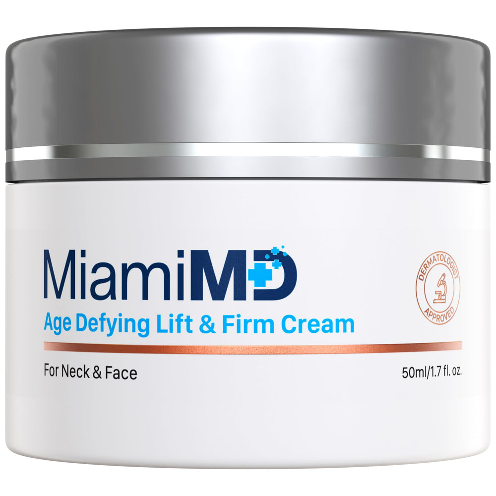 MiamiMD age-defying lift & firm cream tube shown for at-home anti-aging care