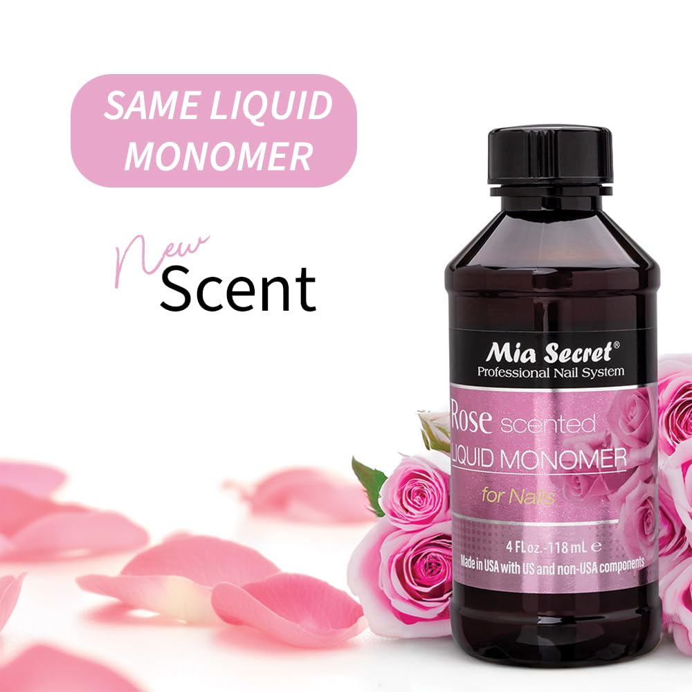 Mia Secret Rose Scented Monomer cap highlights easy handling and consistent application.