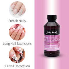 Mia Secret Rose Scented Monomer salon scene conveys calming aroma for client comfort.
