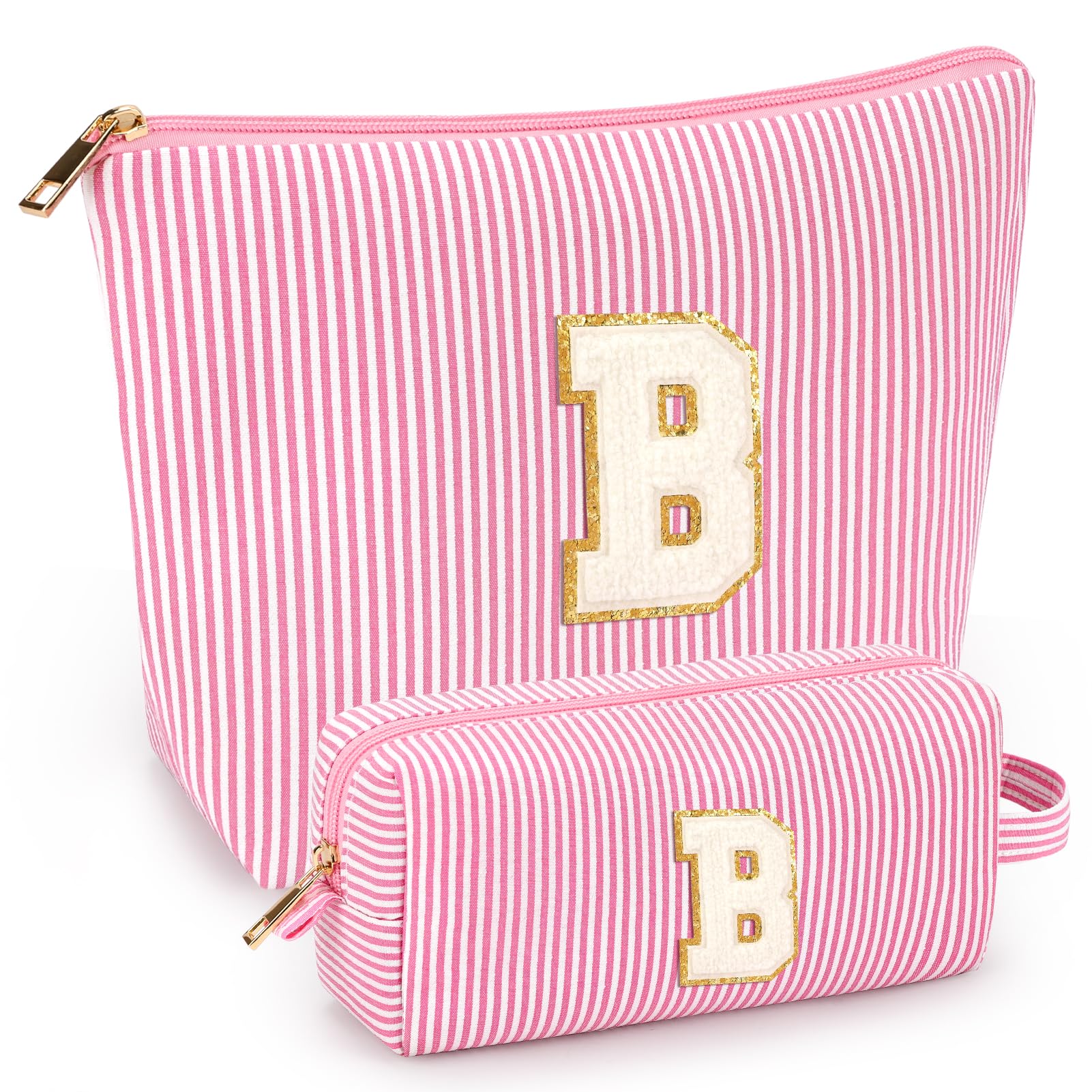 Mibasies 2Pcs Initial Makeup Bags front view shows portable, travel-ready design.