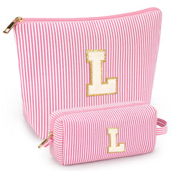 Mibasies 2pc initial makeup bags pink large for travel and organization