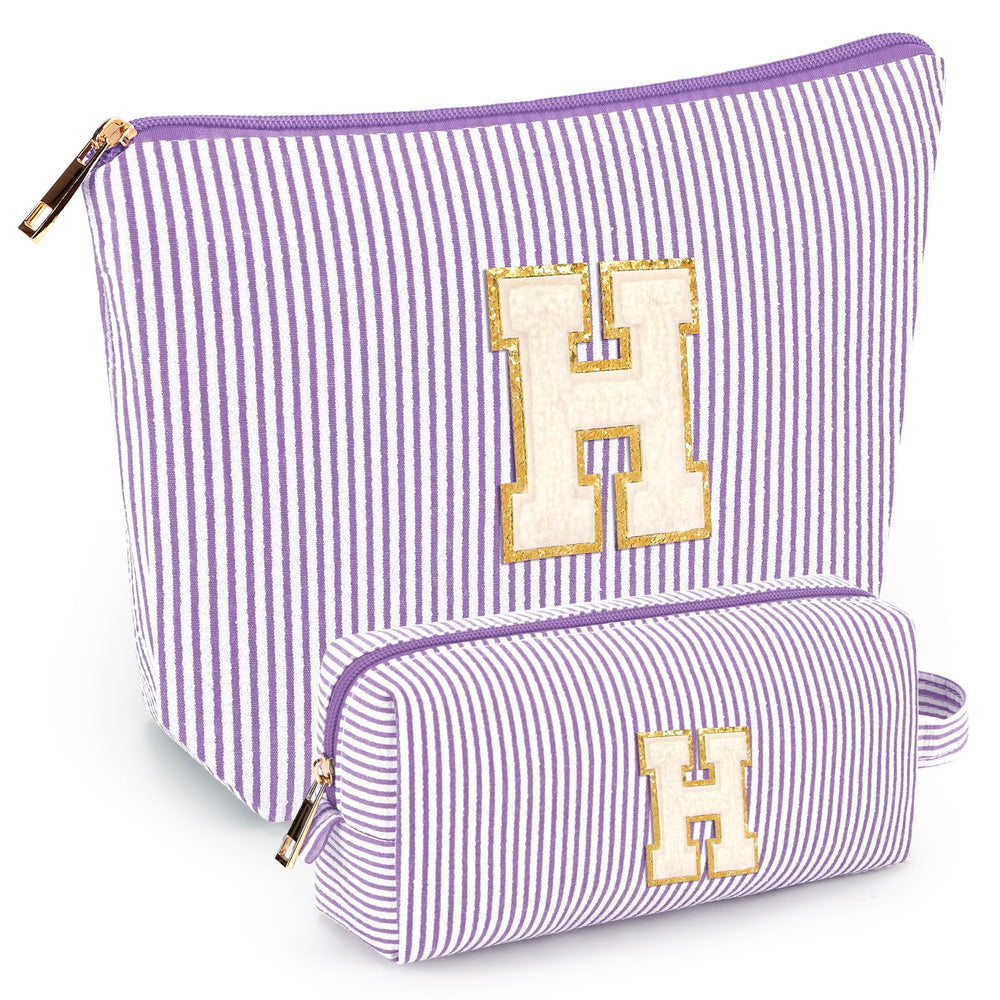 Mibasies 2pc initial makeup bags in purple-pink offer travel-friendly storage.