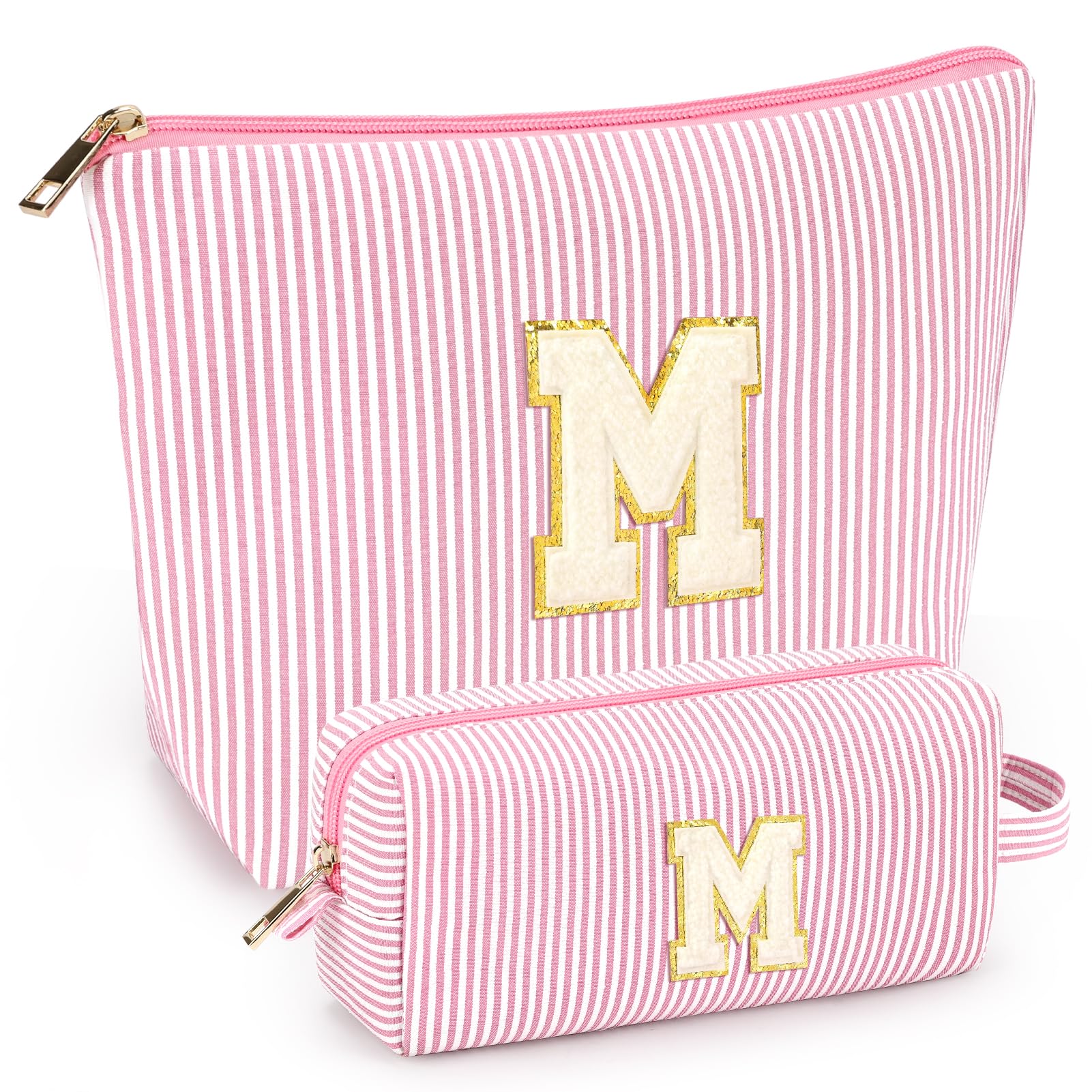 Mibasies 2pcs initial makeup bags light pink front view for easy organization