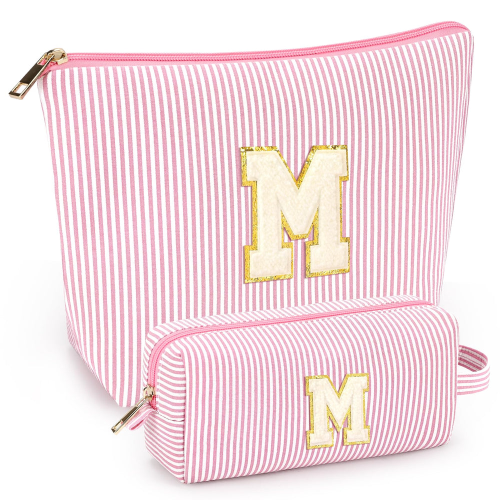 Mibasies 2pcs initial makeup bags light pink front view for easy organization
