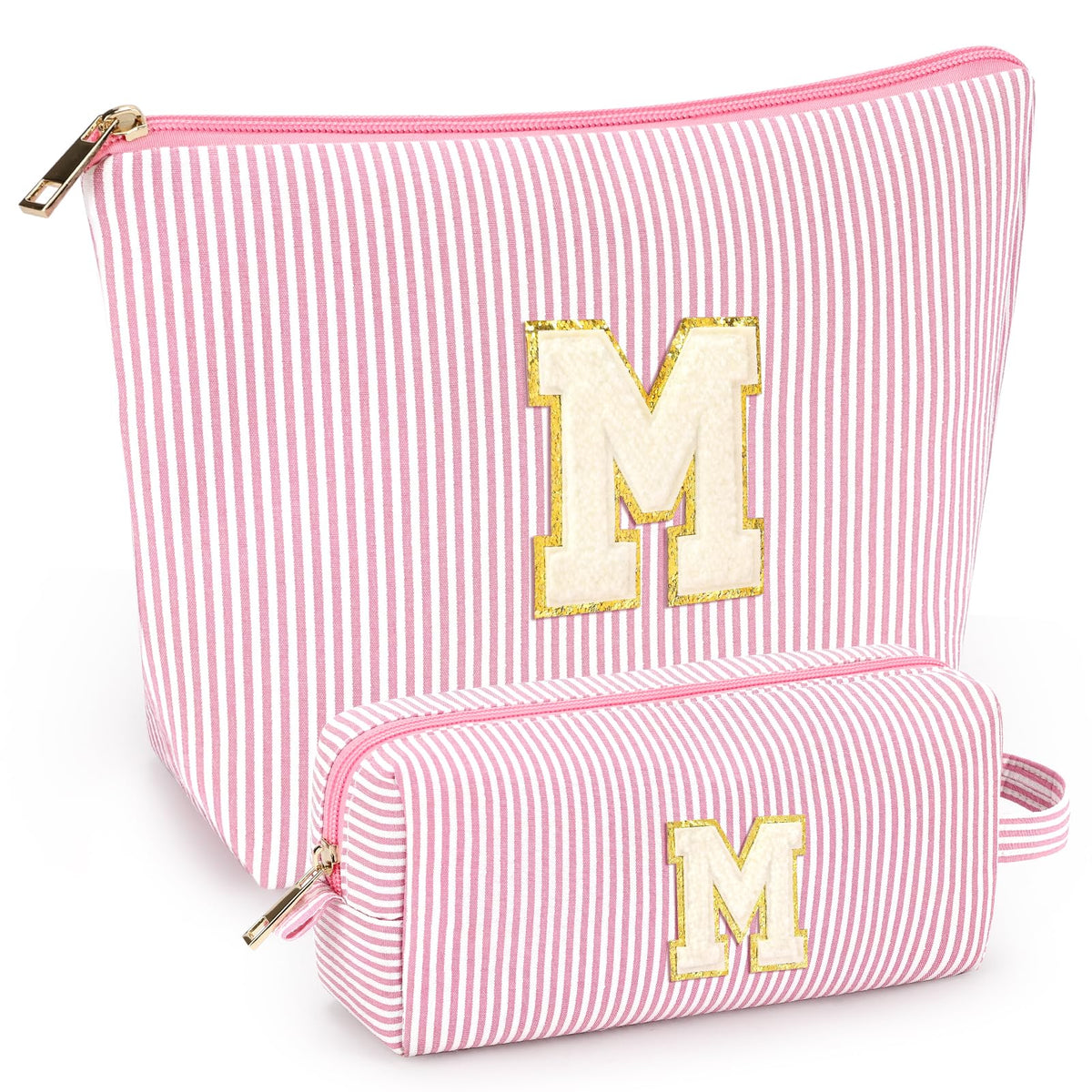 Mibasies 2pcs initial makeup bags light pink front view for easy organization