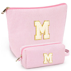Mibasies 2pcs initial makeup bags light pink front view for easy organization